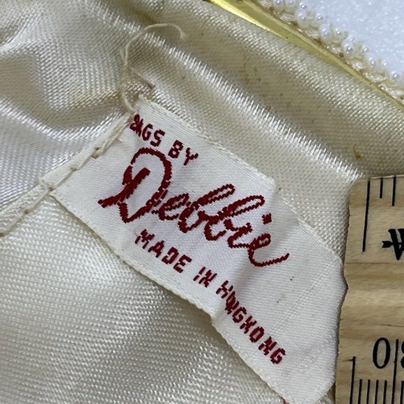 Vintage Beaded Purse Kiss Lock Bags by Debbie Cream White Shimmer Gold 9.5x5.5” - Picture 10 of 16